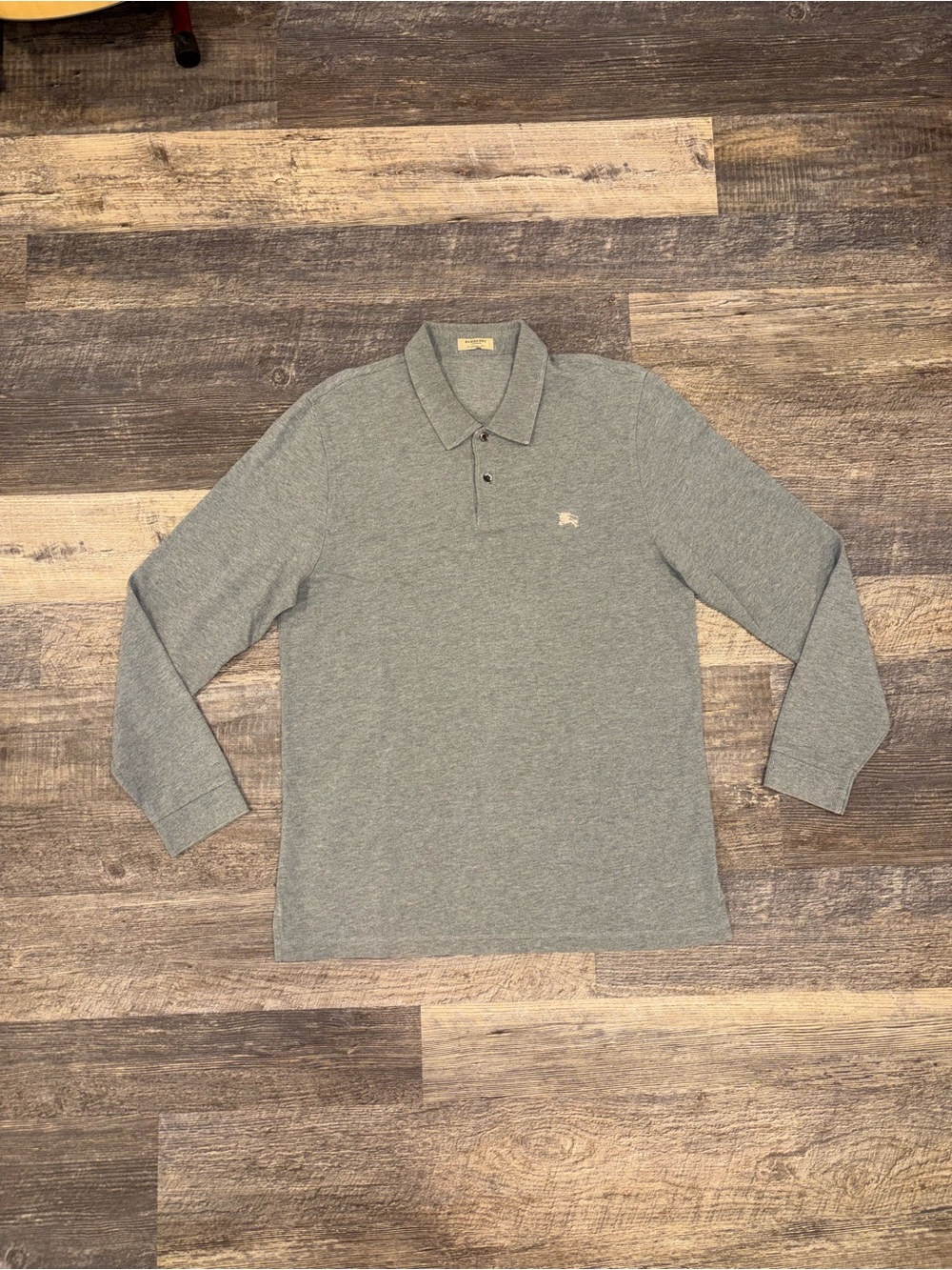 Burberry London Classic Fit Long Sleeve Polo Shirt Gray Nova Check L